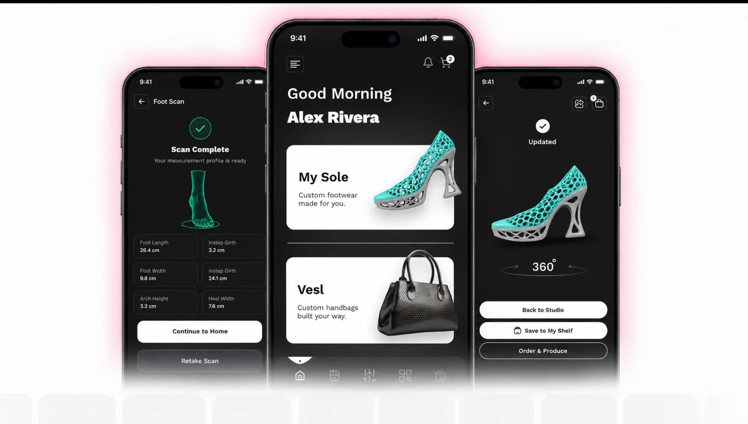 My Sole & Vesl app screens